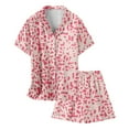 thumbnail image 1 of Tween Silk Pajama Set Cute Print 2 Piece Set Short Sleeve Button-Down Sleepwear with Shorts Set Christmas Pajamas Kids 12-13 Years Pajamas Girls, 1 of 4