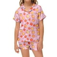 thumbnail image 1 of Tween Silk Pajama Set Fruit Print 2 Piece Short Sleeve Button-Down Nightwear with Shorts Set Christmas Pjs Kids Cute Clothes for Girls 12-13 Years, 1 of 3