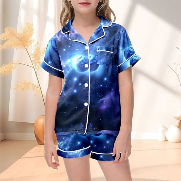 Tween Silk Pajama Set For Girls Boys Colorful Button Down Sleepwear Set Kids Pajamas Nightgown Boys Pajamas Size 10-11 Years Cute Girl Clothing