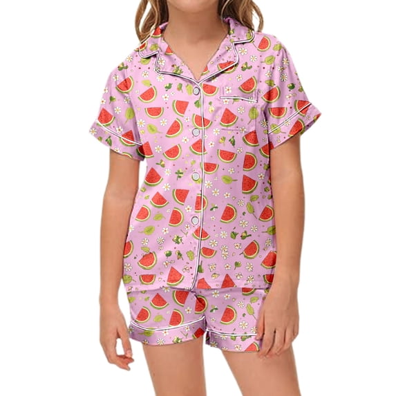 Tween Silk Pajamas Girls Cute Button Down Sleepwear Set Pjs Sleepwear Outfits Boys Size Clothes 10-11 Years
