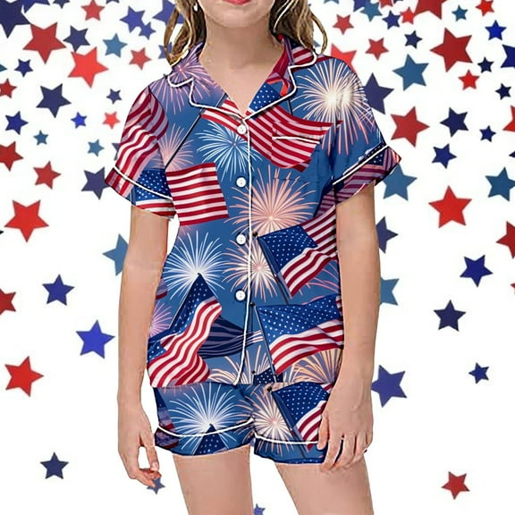 Tween Silk Pajamas Girls Flag Girls Button Down Pajamas Set Girls' Fashion Pajamas Set Girl Pjs Size 10-11 Years