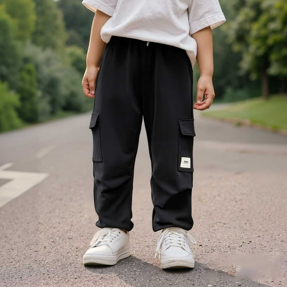 Tween Sweatpants Boys' Athletic Pants with Pockets Adjustable Drawstring Loose Fit Black Sweat Pants Boys 10-13Years Pants