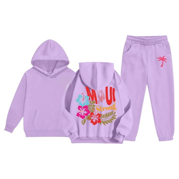 Tween Sweatshirt Girls Kids Kids Hooded Tracksuit Unisex Two Piece Hoodie Sweatshirt Sweatpants Set Clothes Purple Size 10-11T