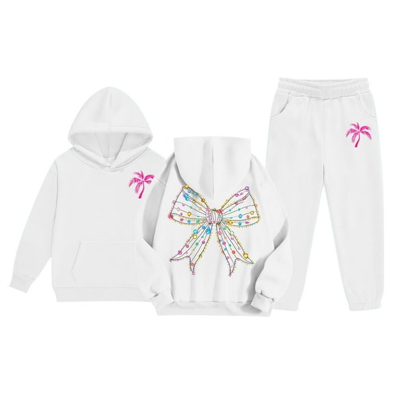 Tween Sweatshirt Girls Kids Kids Hooded Tracksuit Unisex Two Piece Hoodie Sweatshirt Sweatpants Set Clothing White Size 10-11T