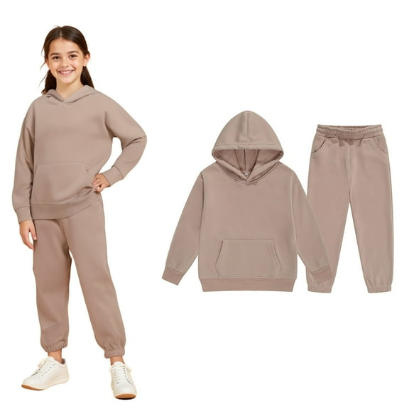 Tween Sweatsuit Set for Girls,2 Piece Long Sleeve Beige Basic Hoodie and Sweatpants Fall Clothes Boys Athletic Sets 12-13 Years