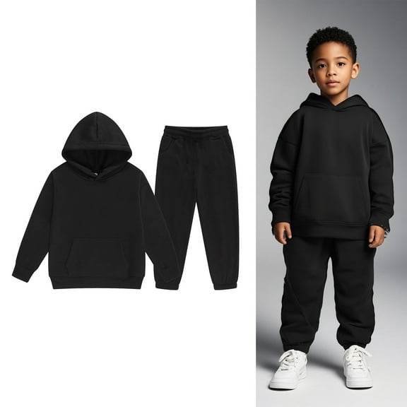 Tween Sweatsuit Set for Girls,2 Piece Long Sleeve Black Soft Hoodie Sweatpants Joggers Set Fall Winter Clothes Tween Boy Clothes 10-11 Years