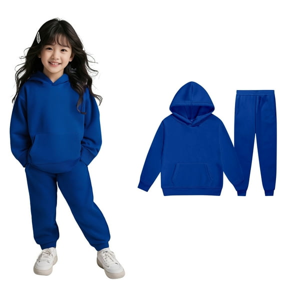 Tween Sweatsuit Set for Girls,2 Piece Long Sleeve Blue Pullover Hoodie Sweatpants Set Fall Clothes Girls Jogger Set 10-11 Years