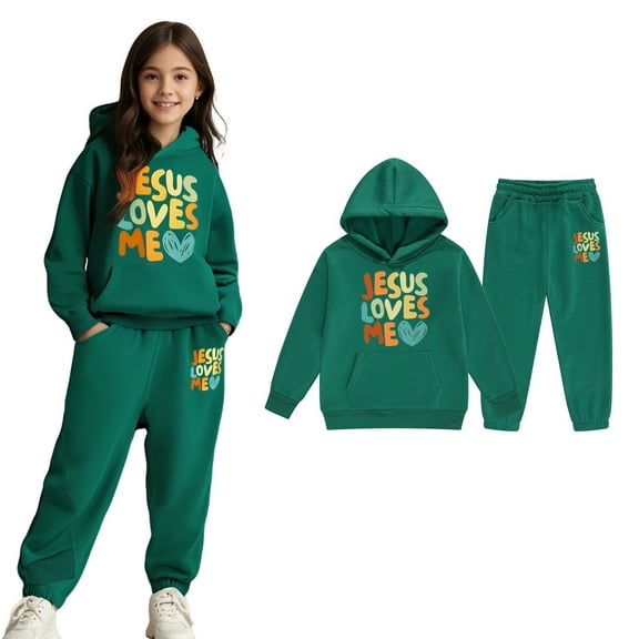 Tween Sweatsuit Set for Girls,2 Piece Long Sleeve Green Hoodie Sweatshirt Sweatpants Set Fall Clothes Girls Jogger Set 10-11 Years