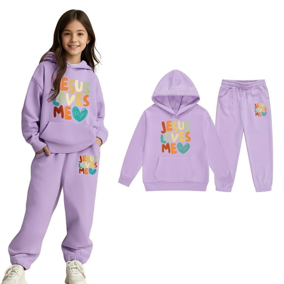Tween Sweatsuit Set for Girls,2 Piece Long Sleeve Light Purple Hooded Sweatsuits Pullover Jogging Pants Fall Winter Clothes Girls Set 10-11 Years
