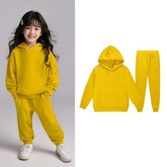 Tween Sweatsuit Set for Girls,2 Piece Long Sleeve Yellow Hoodie Sweatshirt and Sweatpants Winter Clothes Teen Outfits for Girls 12-13 Years Trendy