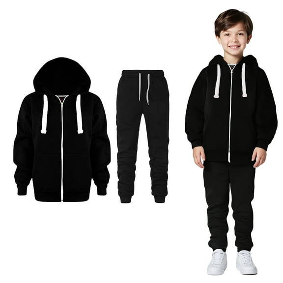 Tween Sweatsuit Set for Girls,2 Piece Long Sleeve Zip upBlack Basic Hoodie Sweatpants Set Fall Clothes Girl Clothes 11-12 Years