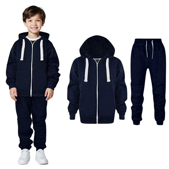Tween Sweatsuit Set for Girls,2PC Long Sleeve Full ZipDark Blue Hoodie Sweatshirt Sweatpants Fall Winter Clothes Boy Clothes 11-12 Years