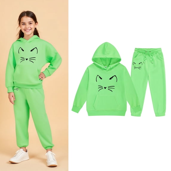 Tween Sweatsuit Set for Girls,2PC Long Sleeve Green Basic Hoodie Jogger Set Warm Fall Winter Clothes Boy Clothes 12-13 Years