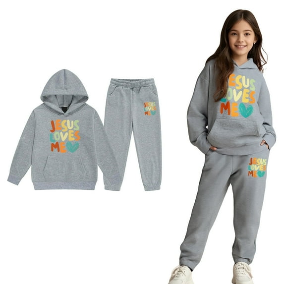 Tween Sweatsuit Set for Girls,2PC Long Sleeve Grey Hoodie Sweatshirt Jogger Set Fall Clothes Boys Girls Jogger Set 10-11 Years