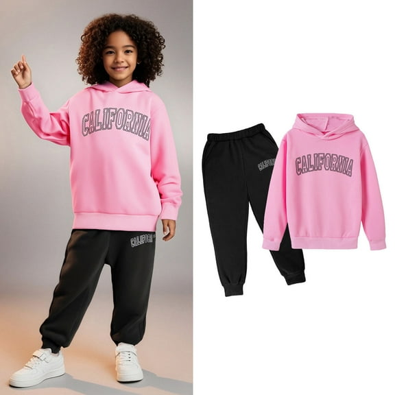 Tween Sweatsuit Set for Girls,2PC Long Sleeve Letter Pattern Pullover Hoodie and Sweatpants Winter Clothes Teen Girls Clothes 13-14 Years