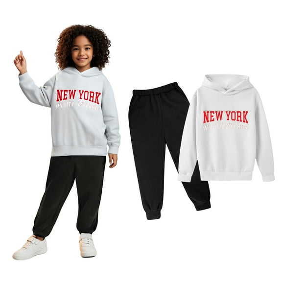 Tween Sweatsuit Set for Girls,2PC Long Sleeve Letter Pattern Sweatshirt and Sweatpants Winter Clothes Girls Jogger Set 13-14 Years