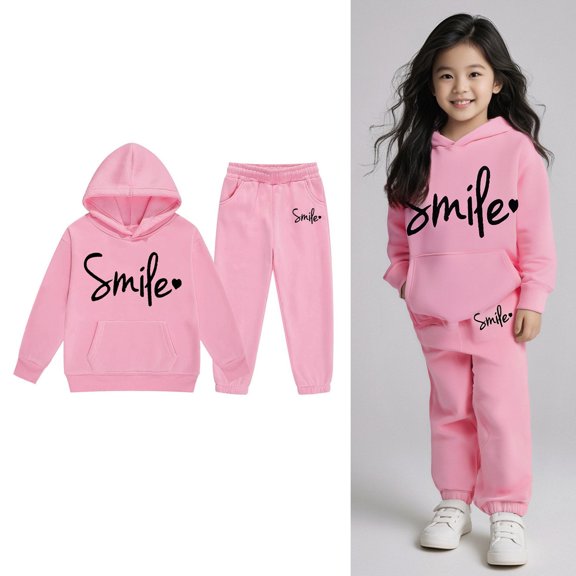 Tween Sweatsuit Set for Girls,2PC Long Sleeve Pink Hooded Sweatshirt Jogging Pants Winter Clothes Clothes for Teen Girls 10-11 Years Trendy