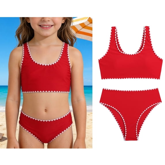 Tween Swimsuit Girl Quick Dry Two Piece Bikini Set with Chest Pad Swim Suits for Tweens 13-14 Years