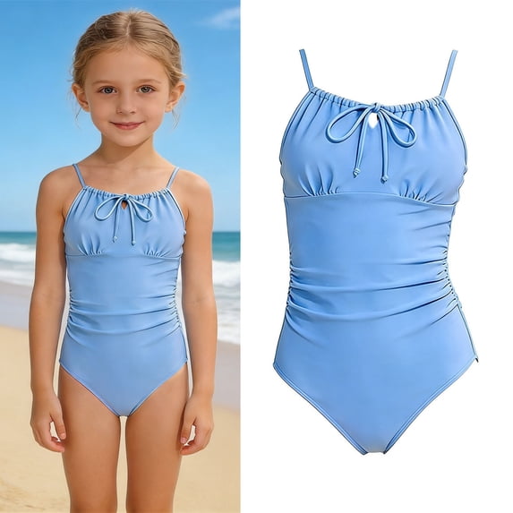 Tween Swimsuits Halter 1 Piece Bathing Suit Quick Dry Swimwear Ruched Tween Swimsuit Girls 11-12 Years