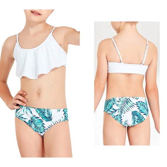 Tween Swimsuits for Girls Ruffled 2 Piece Bathing Suits with Chest Pad Girls Bathing Suits Size 11-12 Years