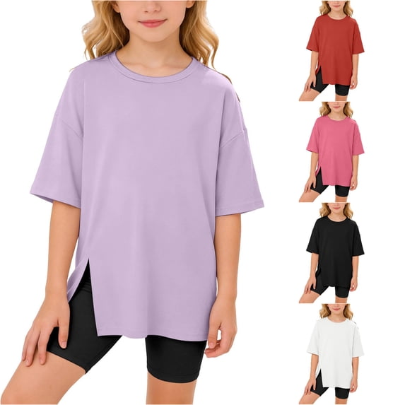 Tween T Shirts for Girls Crew Neck Short Sleeve Tshirts Casual Base Outfits for Girls 11-12 Years