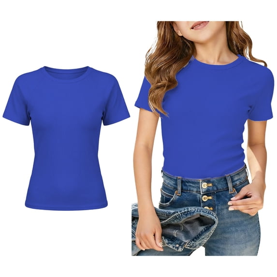Tween T Shirts for Girls Short Sleeve Crew Neck Girls Ribbed T Shirt Oversized Shirts for Tween 13-14 Years