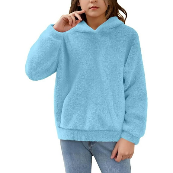 Tween-Teen Long Sleeve Hooded Winter Warm Outerwear Pullover, Casual Solid Color WIth Front Pockets, Unisex Sweater,Kids Sweatshirts,Size:12-13 Years