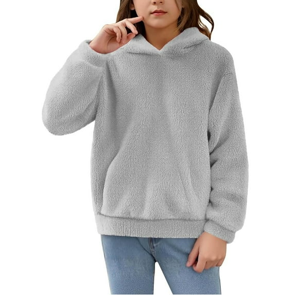 Tween-Teen Long Sleeve Hooded Winter Warm Outerwear Pullover, Casual Solid Color WIth Front Pockets, Unisex Sweater,Kids Sweatshirts,Size:6-7 Years