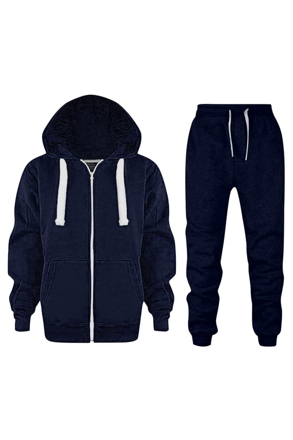 Tween Tracksuit Athletic Sweatsuits Sets 2 Piece Long Sleeve Dark Blue Zipper Hoodie and Jogger Sweatpants Fall Winter Clothes Boys Sets 11-12 Years