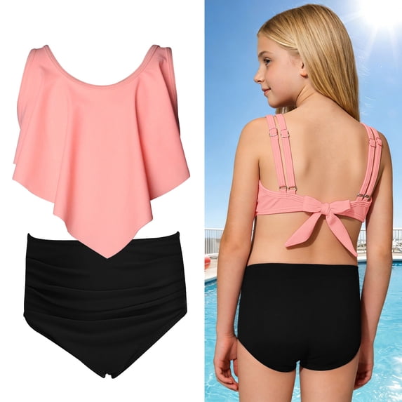 Tween Two Piece Swimsuit Girls Ruffled Girls Bikini with Chest Pad Tween Bathing Suits 10-11 Years