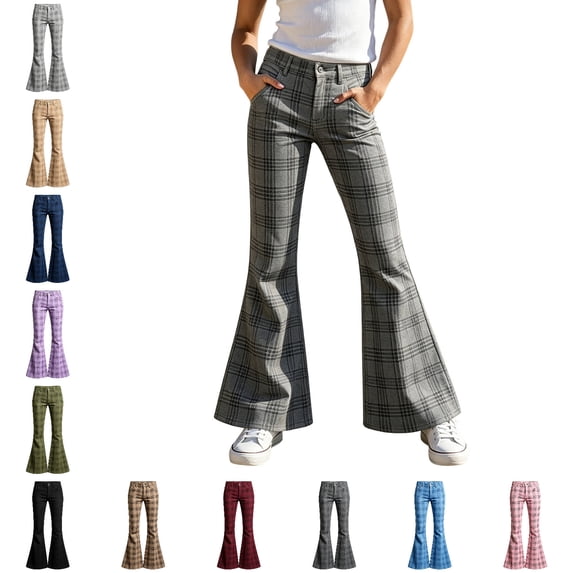 Tween Uniforms for Girls Dress Pants Adjustable Waist Wide Leg Pants with Pockets Back To School Pull-On Size 11-12 Years Girls Clothes