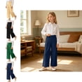 thumbnail image 1 of Tween Uniforms for Girls Dress Pants High Stretchy Wide Leg Pants with Pockets Back To School Straight Fit Fashion Clothes 11-12 Years, 1 of 5
