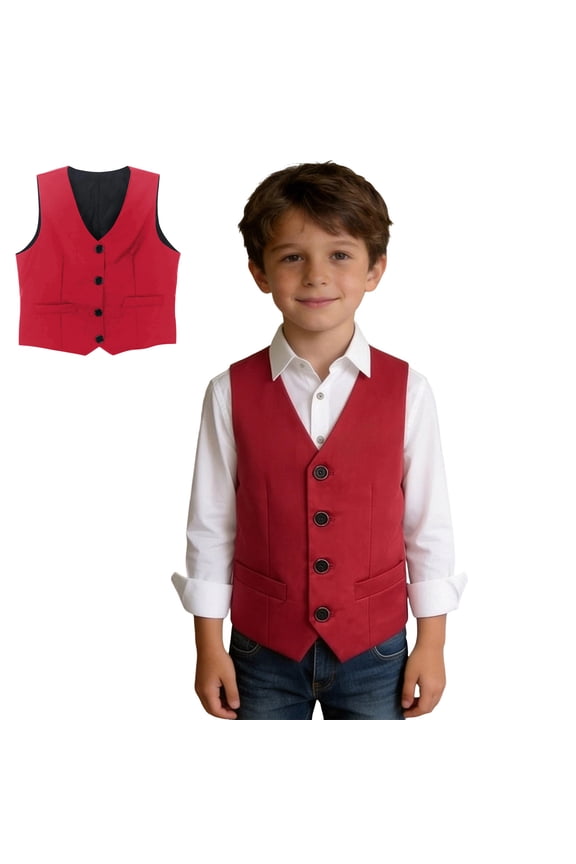 Tween Vest Boys Red Dress Waistcoat Vest Elegant Adjustable Back Strap Suit for Boys 11-12 Years