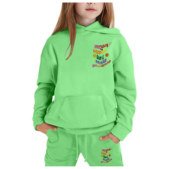 Tween Winter Girls Outfits Set Tracksuit With Print Hoodie Joggers Warm Kids
