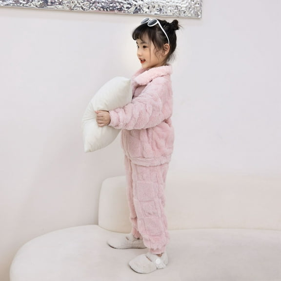 Tween pjs set 2pcs Set winter girls warm pajamas set long sleeve toddler pajamas Solid color cotton pajamas toddler size 10-12 Years pajamas Cute Boy Girl Clothing