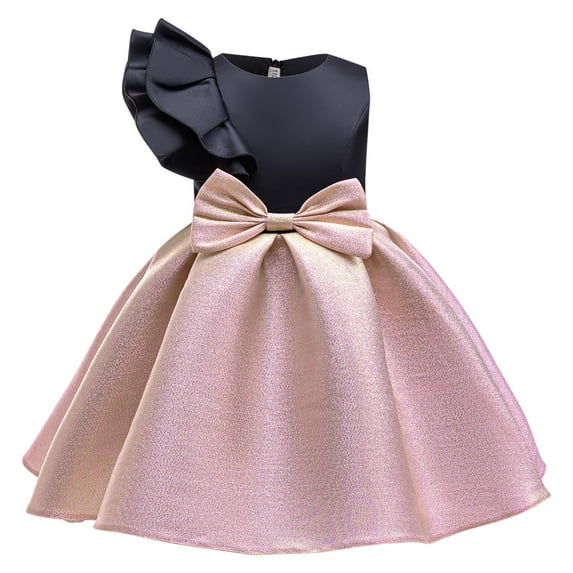 Tweens Girls Prom Dresses Semi Formal Ruffle One Shoulder Crewneck Evening Gowns Toddlers Kids Color-Block High Waisted Cocktail Dress 2-10Y