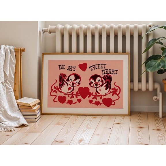 Tweet Heart Print Retro Valentines Art Valentines Day Poster Festive Kitchen Wall Art Home Kitchen Decor for Her, Unframed Paper Poster 8x10in
