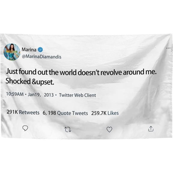 Tweet Image Tapestry Just Found Out The World Doesnt Revolve Around Me Shocked & Upset Tapestry with Tapestry Wall Hanging for College Dorm Room Decor, Parties, Gift Decoration Items White