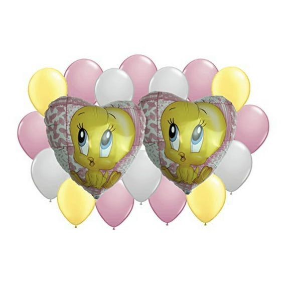 Anagram Latex Baby Tweety Heart Foil Balloon Bouquet Foil, Multicolor, 18 Pcs