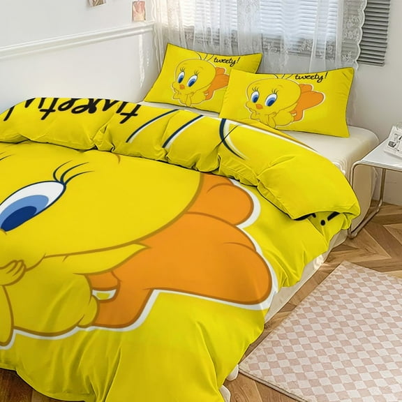 Tweety Bird Cartoon Sheet Set 3 Piece Bedding Set Cute Christmas Bedroom Decor 102"x90"