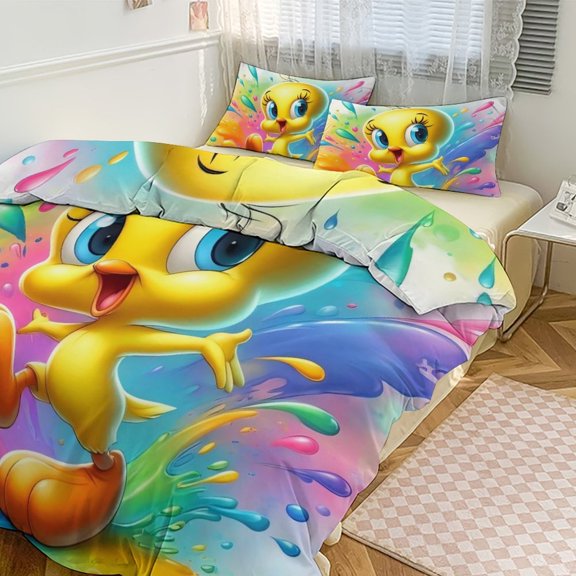 Tweety Bird Cartoon Sheet Set 3 Piece Bedding Set Cute Christmas Bedroom Decor 79"x90"