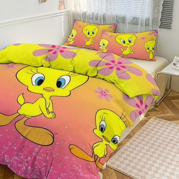 Tweety Bird Cartoon Sheet Set 3 Piece Bedding Set Cute Christmas Bedroom Decor 86"x70"