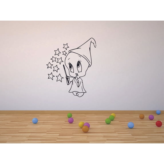 Tweety Bird Cute Magic Magician Wizard Wand Cartoon Wall Sticker Art Decal for Girls Boys Room Bedroom Nursery Kindergarten House Fun Home Decor Stickers Wall Art Vinyl Decoration Size (20x18 inch)