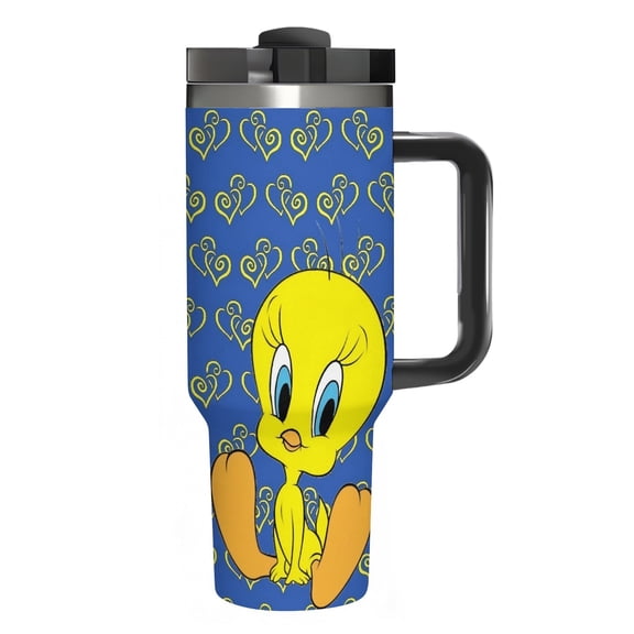 Tweety Bird Cute car mug travel mug with handle and transparent straw 40oz