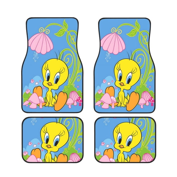 Tweety Bird Full Set Of 4 Pieces Car Floor Mats, Durable Fabric Heavy Duty Auto Floor Carpets Seats Universal Auto Interior Accessories