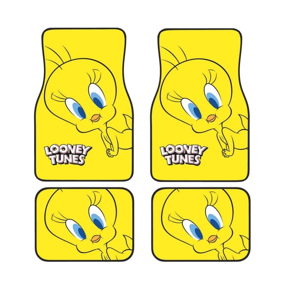 Tweety Bird Full Set Of 4 Pieces Car Floor Mats, Durable Fabric Heavy Duty Auto Floor Carpets Seats Universal Auto Interior Accessories