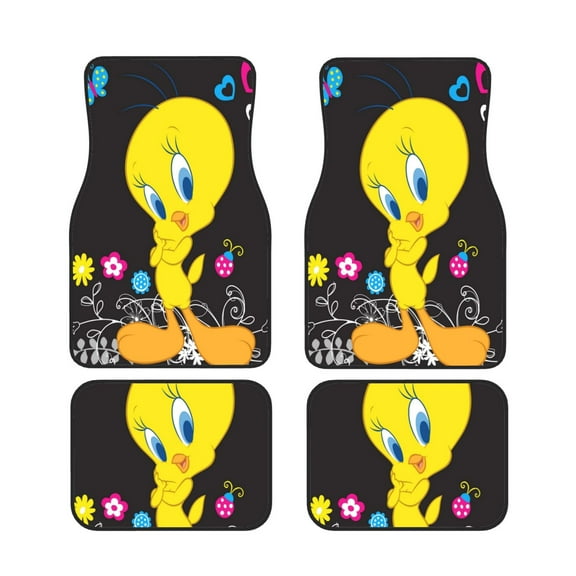 Tweety Bird Print Car Floor Mat Durable Fabric Heavy Duty Auto Floor Carpets 4pcs/Set Vehicle Floor Protector Mats for Front and Rear