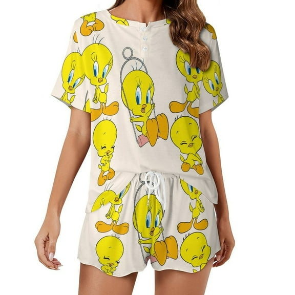 TweetyBird Home Suit 2 Pack Pajamas Short Sleeve Top Shorts Sets Comfy Pjs Lounge Sets Sleepwear for Women S