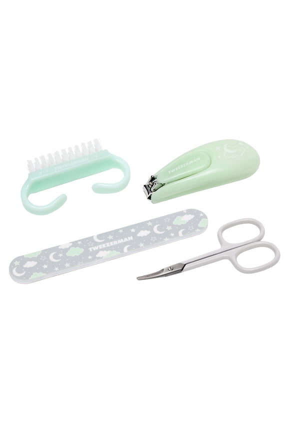 Baby Manicure Kit, 4 in 1 Green Baby Nailcare Set Includes Nail Clipper, File, Brush and Scissor
