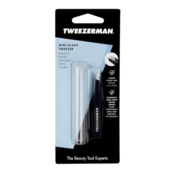 Tweezerman Mini Slant Tweezer - Tweezers for Eyebrows, Travel Tweezers for Eyebrows, Facial Hair (Dusted Onyx)